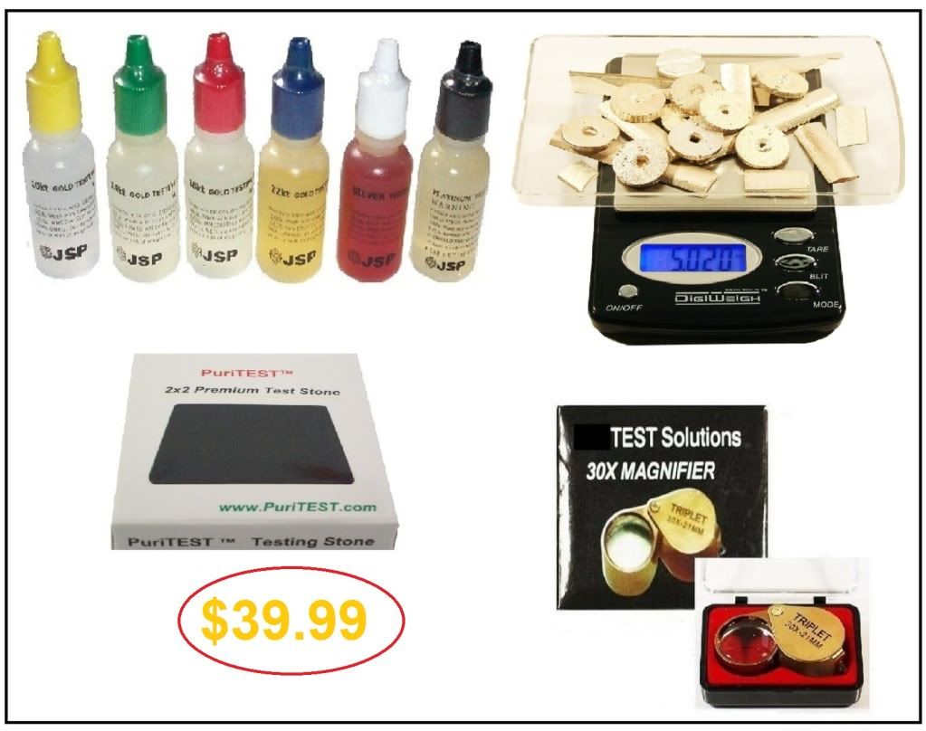 PuriTEST 10k/14k/18k Gold Test Acid Solutions Tester Kit Detect Metals  Scrap Jewelry + PRO 2x2 Testing Stone