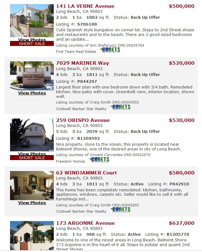 Sample homes for sale in Belmont Shore and Naples